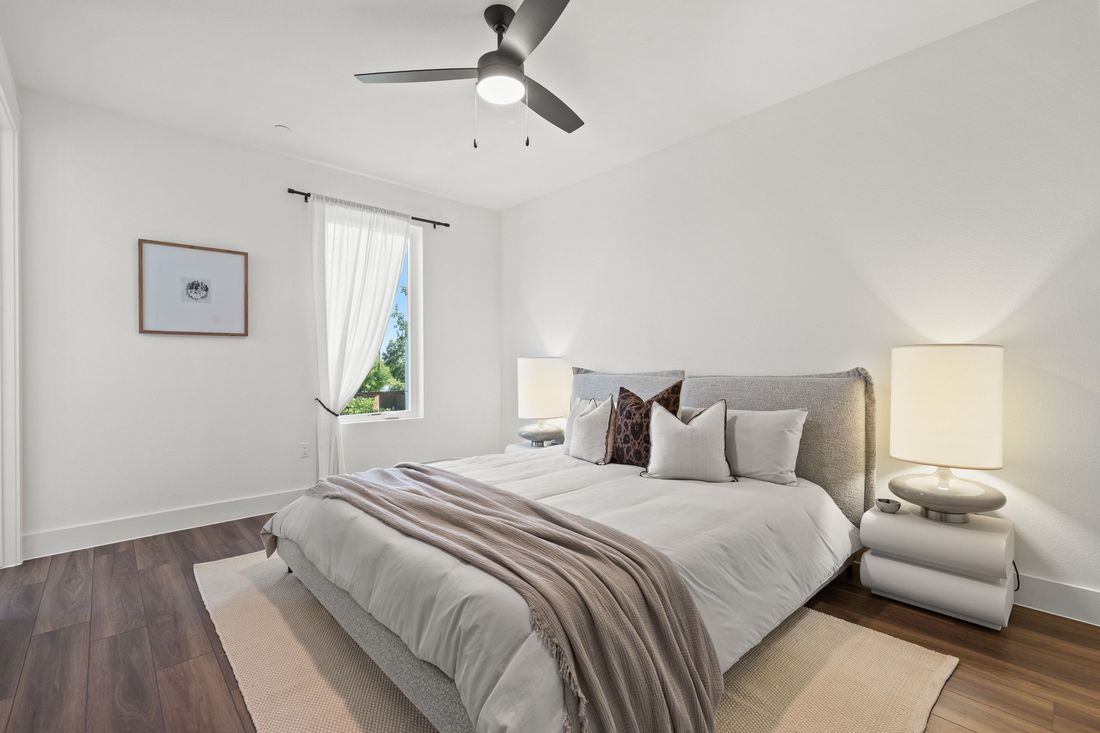 Perch primary bedroom, staged